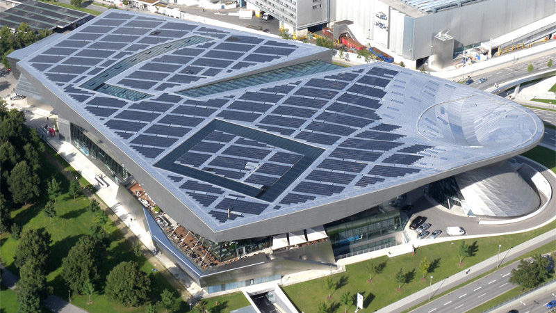 PV on roof of BMW World